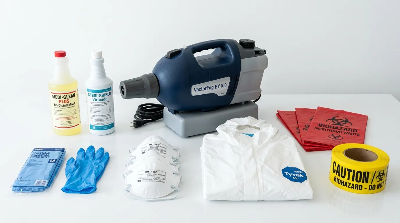 Professional biohazard remediation crew working in Exeter